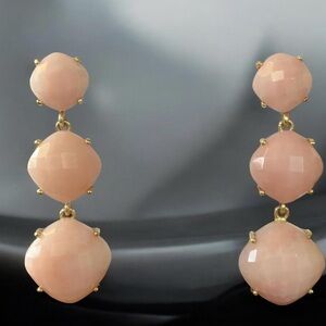Rarities Carol Brodie Antique Checker Board Gold Plated PINK OPAL  Drop Earrings